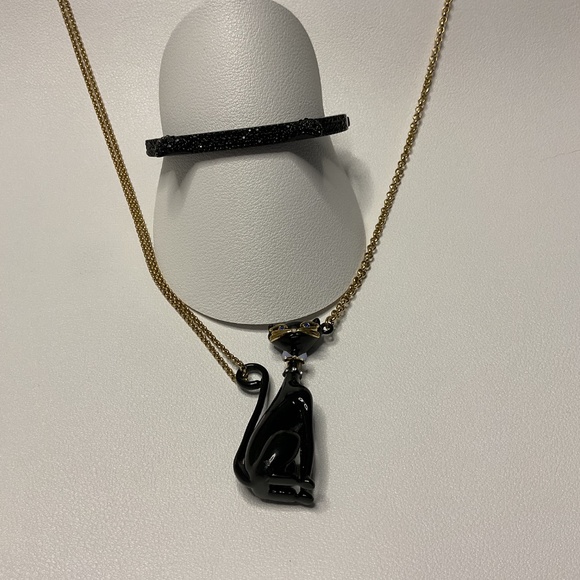 KATE SPADE BLACK CAT JAZZ THINGS UP GOLD NECKLACE PENDANT & BRACELET BANGLE - Picture 4 of 4